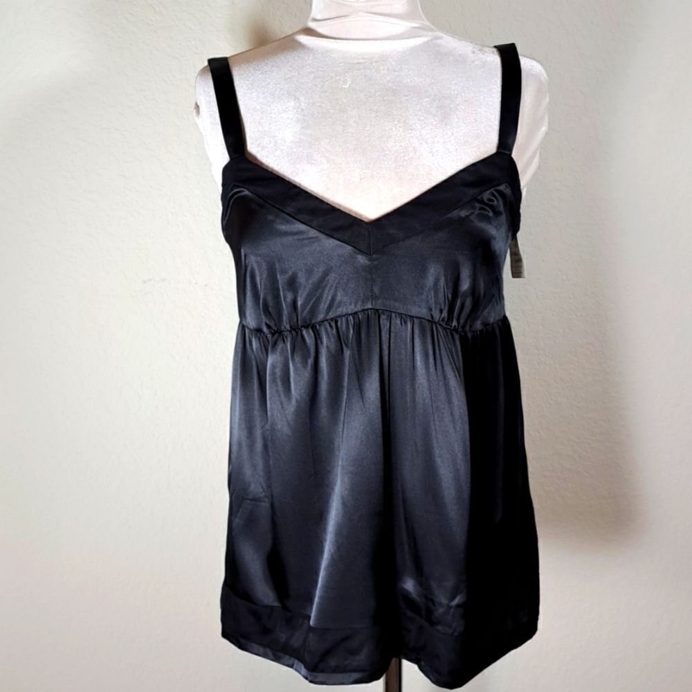 Michael Kors Women’s NWT Top Black Sateen Baby Doll Camisole Tank V-Neck Size M